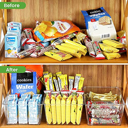 wilfox Pantry Organization, 3 Pack Clear Organizer Bins with Removable Dividers for Pantry, Kitchen, Fridge, Cabinet, Stackable Storage Bins for Snack, Pouches, Spice Packets - size: 3PCS