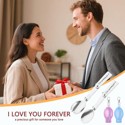 Portable Folding Spoon and Fork Set I Love Forking Sponning You Portable Utensils Husband Wife I Love You Gifts for Women Men Travel Outdoors Camping Picnic Fork and Spoon 2 PCS