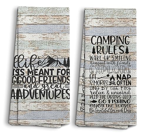 Camping Kitchen Towels, Camping Hand Towels and Dishcloths Set of 2, Camping Decor, Camper Gifts, Camping Gifts for Camper Women, Rv Decorations for Inside Camper, 16×24 Inches - color: Camper-4