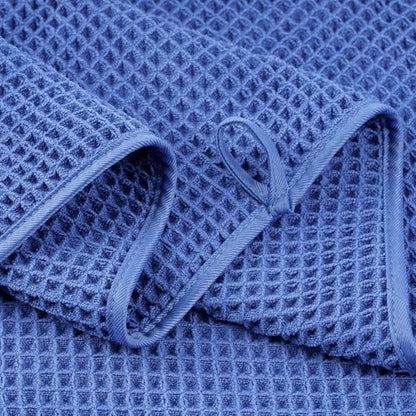POLYTE 430 GSM Microfiber Quick Dry Lint Free Oversize Bath Towel Set, 6 Piece (Waffle Weave) - color: Royal Blue