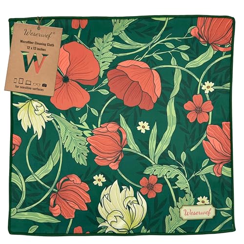 WESERWEF Design Microfiber Glasses Cleaning Cloth – Premium Cleaning Cloth for Eyeglasses, Screens, Tablets, Cameras & Lenses, 12" x 12", Ultra-Soft & Scratch-Free (Garden) - color: garden