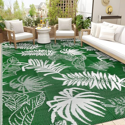 Falflor Outdoor Rug Waterproof 6x9 ft, Reversible Outdoor Plastic Straw Rug, Large Outdoor Patio Rug for RV Camping, Indoor Outdoor Rugs for Porch Deck Backyard Balcony Picnic Beach - color: Green, size: 6' x 9'