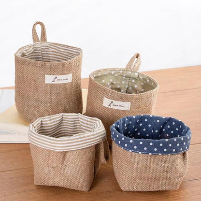 4 Pack Wall Hanging Storage Bags Hanging Storage Bags Cotton Linen Storage Basket Foldable Wall Hanging Basket Family Organizer Box Decorative Bag (Brown)3.93 * 3.93 * 5.31