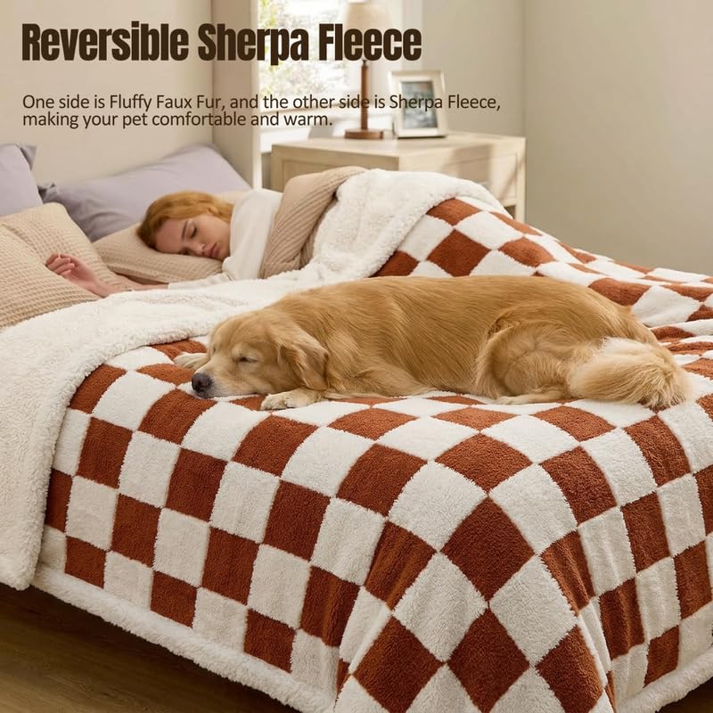 Waterproof Pet Blanket,Dog Bed Covers Small Throw for Puppy Cats Stylish Jacquard Pets Couch Sofa Furniture Protection Washable Reversible Covers (Coffee Check,XS) - color: Coffee Check, size: XS-50*70cm(20*28in)