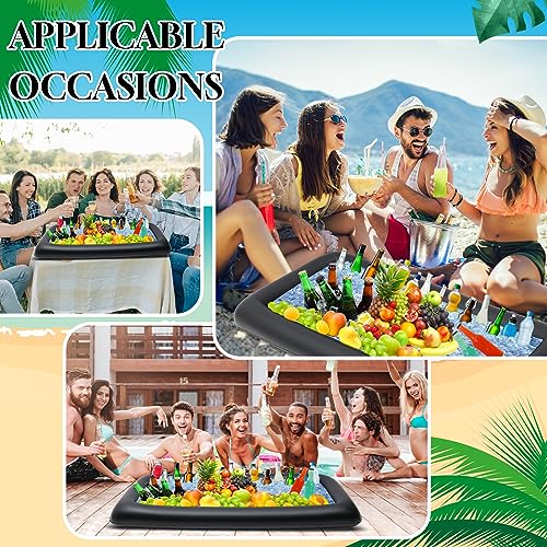 Leitee 5 Pcs Inflatable Serving Bar Kit Includes Salad Buffet Tray with Drain Plug Mesh Food Cover Food Drink Containers and Inflator for Ice Supplies Summer Party Camping Picnic(Black) - color: Black