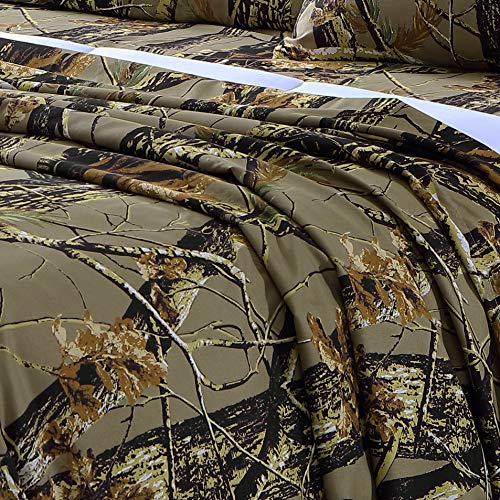 Chezmoi Collection Salem 4-Piece Cabin Lodge Forest Woods Sheet Set - Nature Camo Tree Leaves Printed Soft Microfiber Sheets - Full, Natural - color: Natural, size: Full