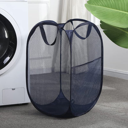 2 Pack Laundry Hamper,Foldable Mesh Popup Laundry Basket with Durable Handle,Easy to Open and Fold for Dorm, Laundry Room, Bedroom, RV(blue+ blue)… - color: blue+ blue