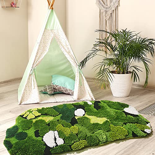Hifuwan Cute Green Moss Bathroom Runner Rug Long Rectangular Boho Aesthetic Leaf Leaves Bath Mat Shaggy Non Slip Absorbent Shower Mat Decor - size: 1'8" x 3'7" (Rectangular)