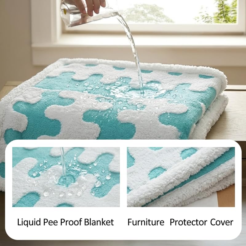 Waterproof Pet Blanket,Dog Bed Covers Couch Sofa Stylish Jacquard Pets Throw Blankets for Puppy Cats Washable Reversible Furniture Protection Covers (Blue Wave,M) - color: Blue Wave, size: M-100*145cm(40*57in)