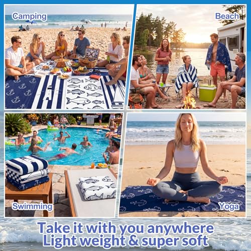 Frienda 4 Pack Microfiber Oversized Lightweight Beach Towel 71x32 in for Women Men Microfiber Quick Dry Sand Free Ocean Coastal Towels for Beach Pool Travel(Nautical) - style: Nautical