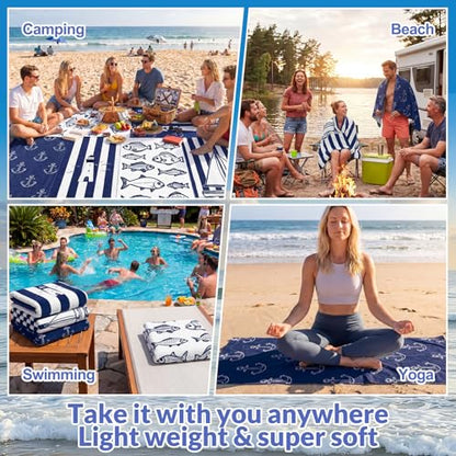 Frienda 4 Pack Microfiber Oversized Lightweight Beach Towel 71x32 in for Women Men Microfiber Quick Dry Sand Free Ocean Coastal Towels for Beach Pool Travel(Nautical) - style: Nautical