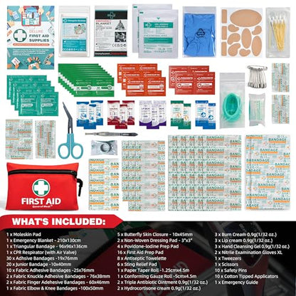 General Medi Mini First Aid Kit, 150 Piece Small First Aid Kit - Includes Emergency Foil Blanket, Scissors for Travel, Home, Office, Vehicle, Camping, Workplace & Outdoor (Red) - size: 150 Pieces