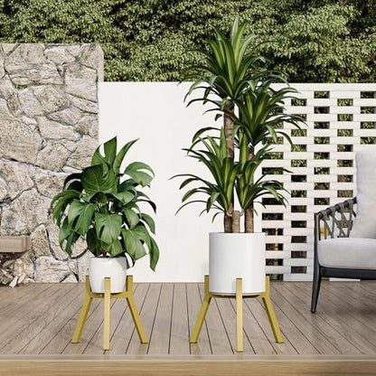 Adjustable Plant Stands Set of 2, Metal Small Plant Holder, Heavy Duty Stable Flower Holder Stand Rack for Various Pot Sizes Indoor Outdoor Corner Living Room Balcony Office Golden PS-007GY-2