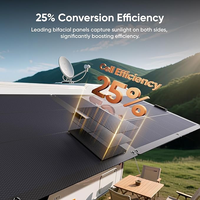 Jackery SolarSaga 100W Light Solar Panel, 25% Conversion Efficiency Bifacial Panels, At 4.52 lbs, IP68 Waterproof and 221° Bendable for Balconies, Rooftops, RVs, Off-Grid Solar Panel Kits, PV Charging - size: 100W Light