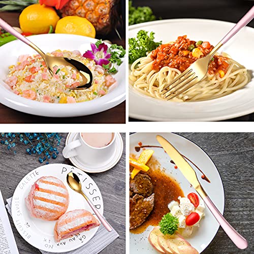 AARAINBOW 7 Pieces Stainless Steel Flatware Set Portable Reusable Cutlery Set Travel Utensils Set Including Chopsticks Knife Fork Spoon Straws Cleaning Brush Dishwasher Safe (7 Pink Golden) - color: 7 Pink Golden