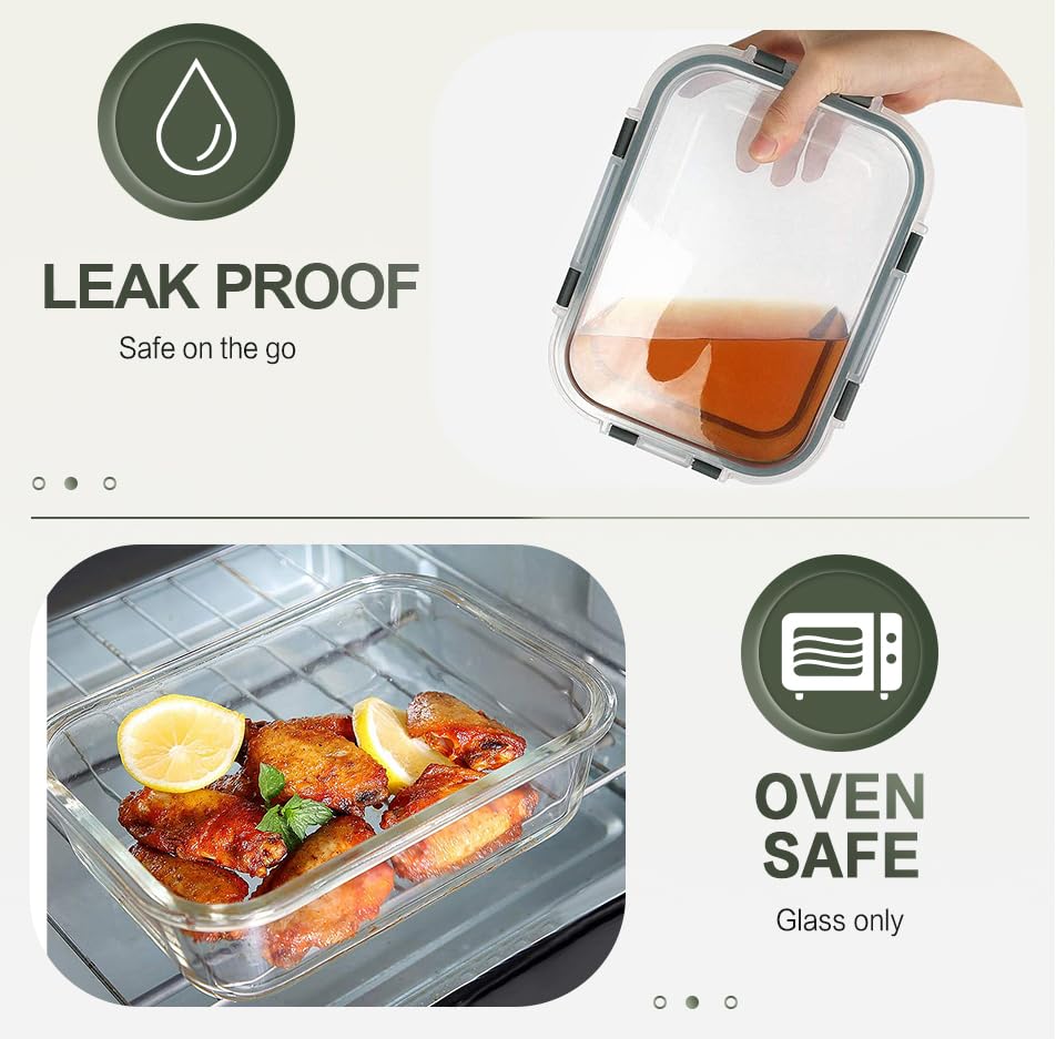 KOMUEE 10 Packs 30 oz Glass Meal Prep Containers,Glass Food Storage Containers with Lids,Airtight Lunch Bento Boxes,Microwave,Freezer and Dishwasher,Gray - color: Gray
