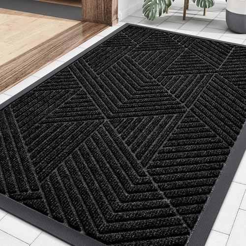 Smiry Front Door Mat Outside Entrance, Heavy Duty Sturdy Natural Rubber Doormat, Trap Dirt and Moisture, Easy Clean Low Profile Welcome Floor Mats for Indoor Outdoor Entry, 35x23 Inch, Black - color: Black, size: 35" X 23"