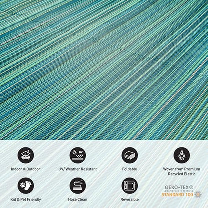 Rugshop Contemporary Stripe Reversible Foldable Waterproof Premium Recycled Plastic Outdoor Rugs for Patio,Backyard,RV,Deck,Picnic,Trailer,Beach,Camping Rug 6' X 9' Blue - size: 6' x 9' (Rectangular)