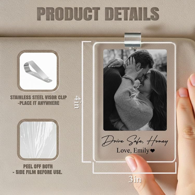 Gossby Custom Car Visor Clip for Husband Boyfriend Drive Safe Honey Gift | Drive Safe Honey Car Visor Clip, Custom Couple Photo Polaroid Frame - color: Drive Safe I Love You V3