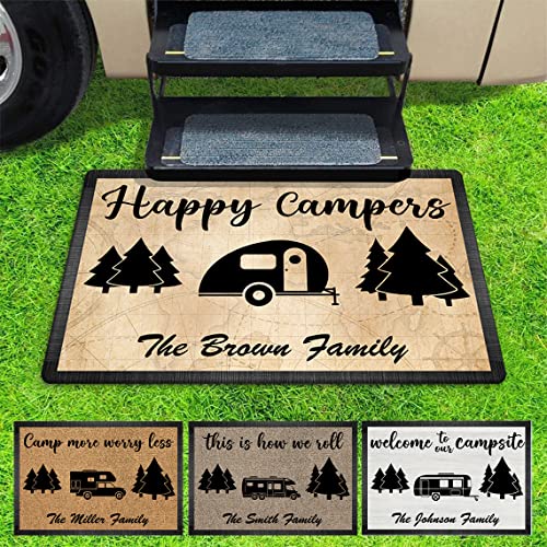 Personalized Happy Campers Doormat - Custom Family Name and Rv Camping Door Mat, Accessories for Inside Outside, Campsite Decor Travel Trailers, Decorative Gift Welcome Motorhome Rugs, 16 x 24 inches - color: Style 4