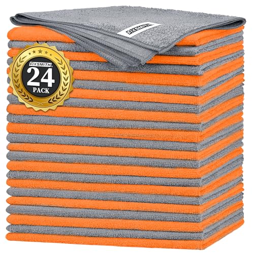 FIXSMITH Microfiber Cleaning Cloth -Pack of 24, Highly Absorbent Cleaning Rags(Grey&Orange), 16"X12" All Purpose Cleaning Towels for Housekeeping, Kitchen, Car, Reusable Microfiber Towels - color: Grey&orange, size: 24pk