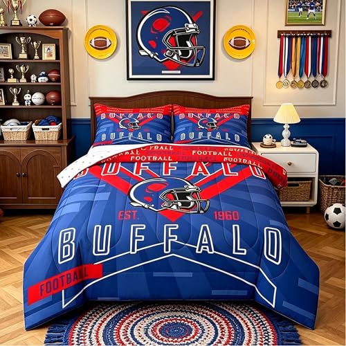 Feelyou Football Bedding Set Boys Girls Queen Size Women Men Rugby Sports Comforter Football City Duvet Quilt Red Blue Room Decor - color: Red Blue, size: Queen