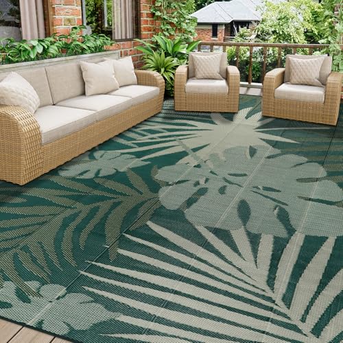 Homcomoda Outdoor Rugs 8’x10’ Waterproof Reversible Patio Rugs Outdoor Clearance Lightweight Outdoor Rugs Portable RV Camping Mats for Tents Deck Porch BBQ Beach Backyard