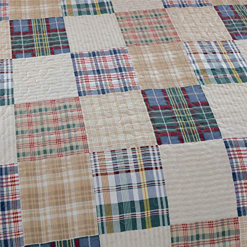 Quilt Set Queen Size Plaid Bedspread Coverlet Queen Quilts Patchwork Bedding Mens Plaid Collection Quilt Bedspread Lightweight Reversible Quilt Bedding Set Queen Bedspread with Pillow Shams,Beige - color: Beige Plaid, size: Full/Queen