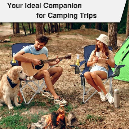 Elevon Camping Chair, Portable Folding Outdoor Chair with Arms, Cup Holder and Carry Bag - color: Navy Blue-2 Pack