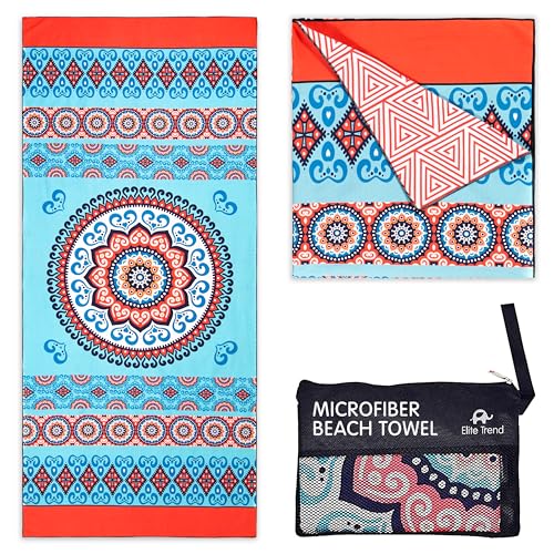 Elite Trend Microfiber Beach Towel for Adults with Bag - Extra Large 78x35 Inch Lightweight Sand Free Quick Dry Towel for Travel, Swimming, Yoga, Camping (Mandala Coral) - color: Mandala Coral, style: Extra Large 78x35"