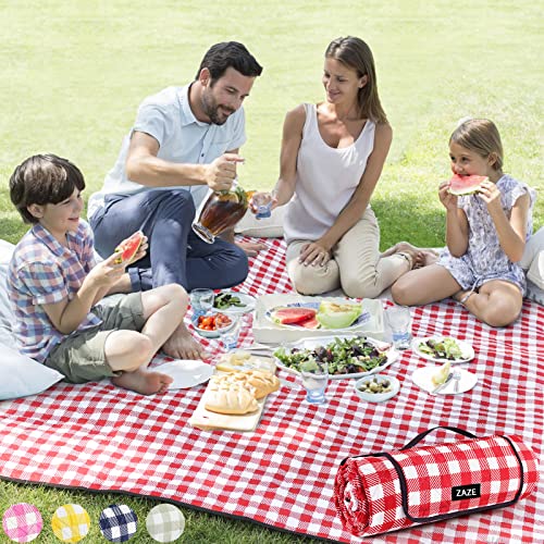 ZAZE Picnic Blanket Extra Large Waterproof, 80''x80''Checkered Picnic Blankets Beach, Outdoor, Camping on Grass Accessories Couple Ideas Wedding Registry Gifts (Red and White) - color: Red and White