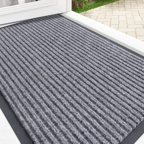OLANLY Front Door Mat Indoor Outdoor Entrance, Waterproof Heavy Duty Doormat, Fade Resistant, Low Profile, Easy Clean Patio Porch Welcome Floor Mats for Entry, 29.5x17, Light Gray - color: Light Gray, size: 29.5" X 17"