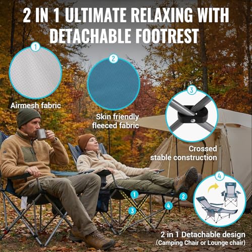 #WEJOY 2-in-1 Reclining Camping Chair with Footrest for Adults Folding Lounge Chair with Adjustable Backrest Lightweight Camping Chairs Heavy Duty Camp Chairs for Outdoor - color: Cyan/Grey