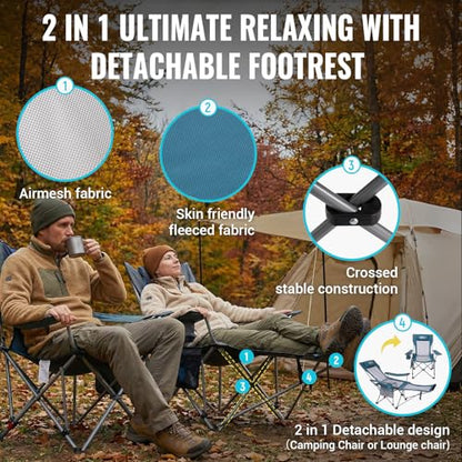 #WEJOY 2-in-1 Reclining Camping Chair with Footrest for Adults Folding Lounge Chair with Adjustable Backrest Lightweight Camping Chairs Heavy Duty Camp Chairs for Outdoor - color: Cyan/Grey