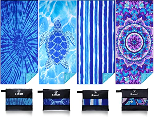 4 Pack Lightweight Thin Beach Towel Oversized 71"x32" Big Extra Large Microfiber Sand Free Towels for Adult Quick Dry Travel Camping Beach Accessories Vacation Essential Turtle Tie Dye Mandala Stripe - color: 4 Pack Turtle Tie Dye Mandala Stripes