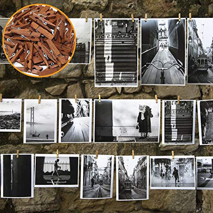 Mini Natural Wooden Clothespins with Jute Twine, 100pcs, 1.4 Inch Photo Paper Peg Pin Craft Clips with 320ft Natural Twine for Scrapbooking, Arts & Crafts, Hanging Photos (Rustic Brown) - color: Rustic Brown