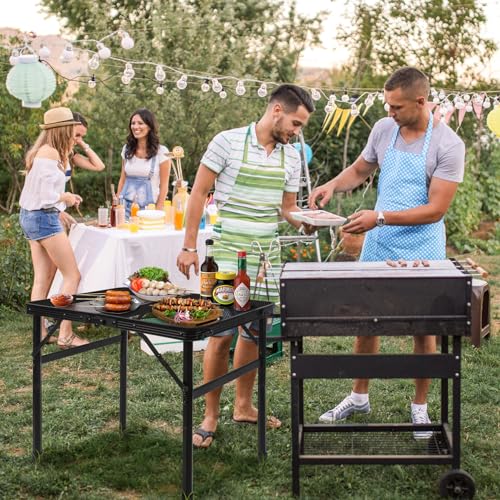Grill Table Camping Table Portable Folding Table,Height Adjustable Collapsible with Mesh Desktop,Lightweight Metal Table for Camp, BBQ, Picnic, RV, Outdoor Cooking, Travel