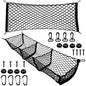Tallew 2 Pcs Car Rear Cargo Net, Adjustable Elastic Mesh Cargo Net, 3 Pocket Heavy Duty Trunk Bed Storage Organizer, Universal for Car SUV Vehicle Pickup Truck with Accessories(43.3 x 15.7 Inches)