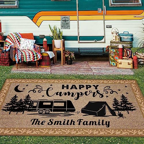 Custom Camping Rug Happy Camper RV Trailer Campsite Decor Floor Mat for Outdoors, Patio, Backyard, Picnic, Beach, Camping, 30 x 55 Inch (20 RV Optional) - color: Happy Camper 1, size: 2'6" x 4'7" (Rectangular)