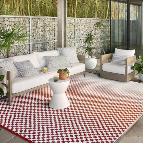 Wonnitar Waterproof 9x12 Outdoor Rug - Orange Red Gradient Plastic Straw Rug for Patio, Extra Large Portable Outside Mat for RV Camping Deck, Reversible Colorful Outdoor Carpet - color: Orange-red, size: 9' x 12' (Rectangular)