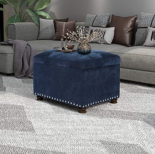 Joveco 24" Ottoman with Storage for Living Room Rectangular Fabric Tufted Bench Footrest (Dark Blue) - color: Dark Blue