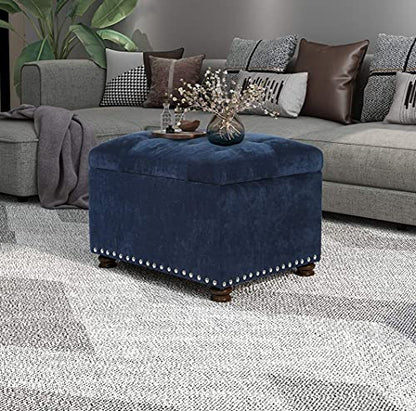 Joveco 24" Ottoman with Storage for Living Room Rectangular Fabric Tufted Bench Footrest (Dark Blue) - color: Dark Blue