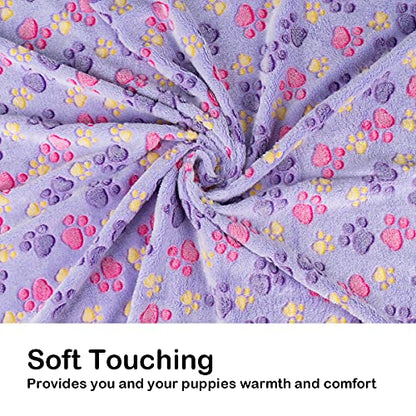 Dono 1 Pack 3 Dog Blankets, Soft Fluffy Fleece Pet Blanket Warm Sleep Mat Paw Print Design Puppy Kitten Throw Blankets Doggy Blanket for Dogs - color: Purple/Beige/Brown, size: Large(41*31")