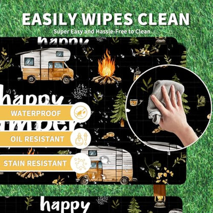 Picnic Table Cover with Bench Covers, Camping Essentials, Fitted Camping Tablecloth with Bag, Waterproof and oilproof with elastic Edge for Indoor Outdoor Patio, 72in (RV Camper) - color: RV Camping Enthusiasts