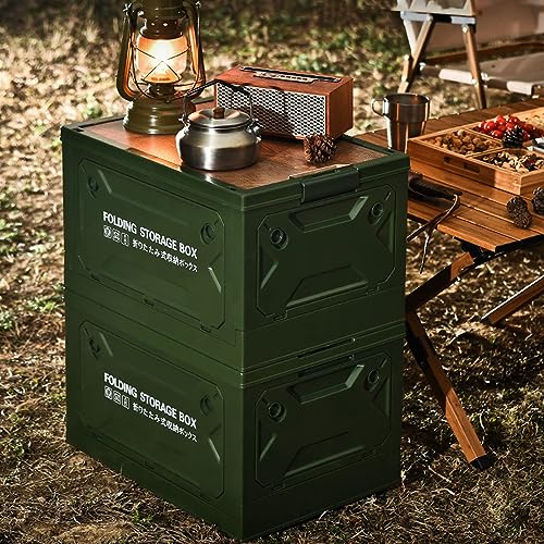 Yoidesu Camping Storage Box with Pulley, 5 Sides Opening, Foldable, for Car Outdoor Use (Green)