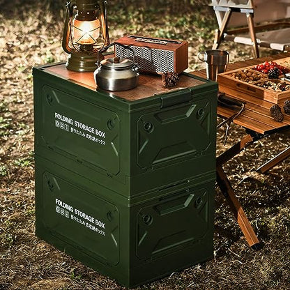 Yoidesu Camping Storage Box with Pulley, 5 Sides Opening, Foldable, for Car Outdoor Use (Green)
