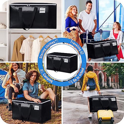 BlissTotes Moving Bags, Heavy Duty Moving Boxes with Zippers Top and Sturdy Handles, Storage Bags for Space Saving and Packing, Collapsible Moving Supplies, Storage Totes (125L, 6-Pack, Black) - size: 125L