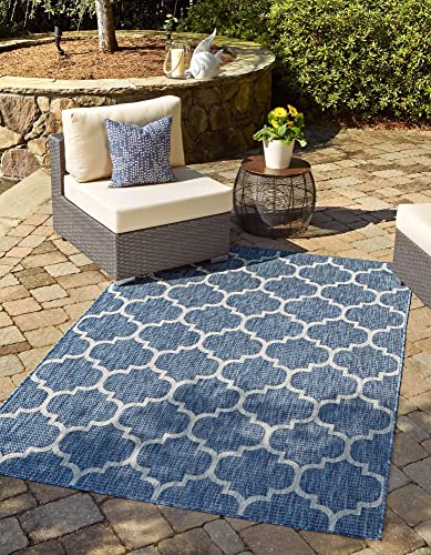 Unique Loom Outdoor Trellis Collection Area Rug (10' x 13' 1" Rectangle, Navy Blue/ Ivory) - color: Navy Blue/Ivory, size: 10' x 13'1" (Rectangular)