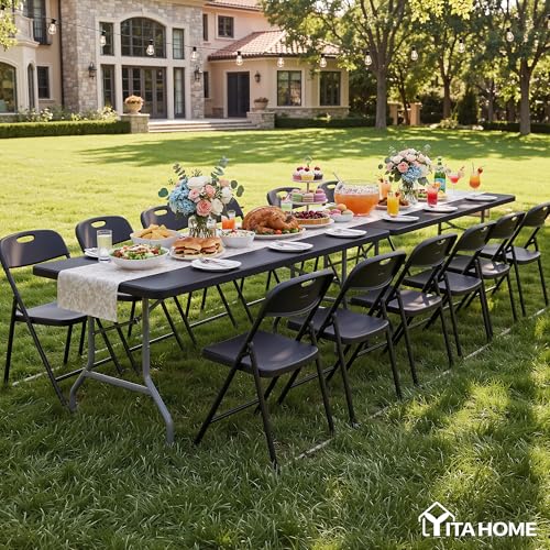 YITAHOME 6ft Folding Tables Heavy Duty Folding Table with Carrying Handle Plastic Fold up Table for Outdoor Camping Picnic Parties/Indoor Events All in Black - color: Black