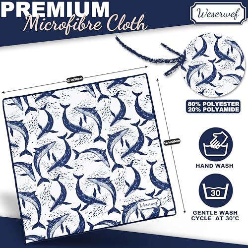 WESERWEF Design Microfiber Glasses Cleaning Cloth – Premium Cleaning Cloth for Eyeglasses, Screens, Tablets, Cameras & Lenses, 12" x 12", Ultra-Soft & Scratch-Free (Whales) - color: whales